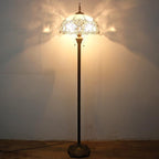 WERFACTORY Tiffany Floor Lamp Crystal Bead White Stained Glass Standing Reading Light 16X16X64 Inches Antique Pole Corner Lamp Decor Bedroom Living Room Home Office S508W Series