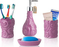 Comfify Designer 4 Piece Bathroom Accessories Set - with Soap or Lotion Dispenser, Toothbrush Holder, Tumbler and Soap Dish - Glossy Finish - Purple