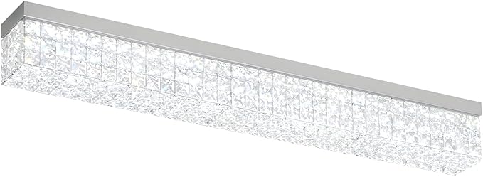 L 40" Modern Rectangle Chandelier Silver Rectangular Flush Mount Chandelier Crystal Ceiling Light Fixture for Dining Living Room Kitchen Island