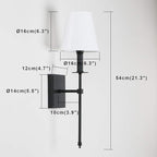 PERMO Set of 2 Classic Rustic Industrial Wall Sconce Lighting Fixture with Flared White Textile Lamp Shade and Black Tapered Column Stand, Hardwired, E26 Base