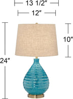 360 Lighting Kayley 24" High Small Mid Century Modern Coastal Table Lamps Set of 2 Blue Ceramic Linen Shade Living Room Bedroom Bedside Nightstand House Office Home Reading Kitchen Entryway Console