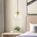 XiNBEi Lighting Globe Pendant Light, Mid Century Modern Kitchen Pendant Lighting Over Island with Clear Glass Brass Light Fixture for Sink Entryway Bedroom XB-P1259-SB