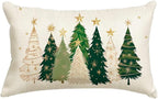 RABUSOFA Christmas Tree Pillow Covers 12x20 Inch,Watercolor Xmas Decor Stars Winter Holiday Lumbar Cushion Case Decoration for Home Sofa Couch(White, 20" x 12" (Pack of 1))