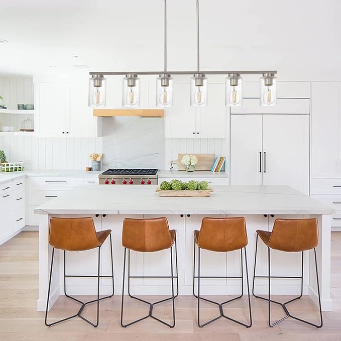 TODOLUZ 6-Lights Farmhouse Chandelier Island Lighting with Seeded Glass Shade, Modern Hanging Ceiling Light Fixtures for Kitchen Bar in Brushed Nickel