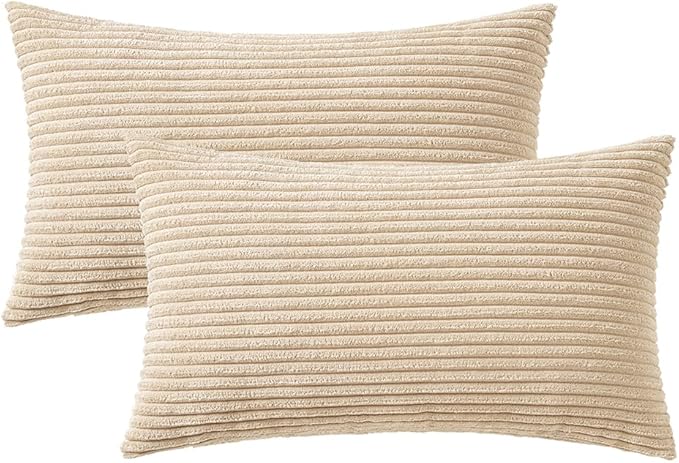 MIULEE Pack of 2 Corduroy Pillow Covers 12 x 20 Inch Lumbar Throw Pillow Covers Beige Pillowcases for Spring Sofa Bedroom Couch