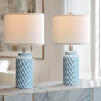 20.5" Light Blue Modern Ceramic Bedside Lamp Set of 2 for Bedroom Decor Farmhouse Table Lamp for Living Room Office Dorm