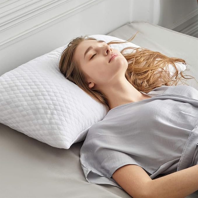 NTCOCO Pillow, Shredded Memory Foam Bed Pillows for Sleeping, with Washable Removable Cooling Hypoallergenic Sleep Pillow for Back and Side Sleeper, Queen (1-Pack)