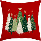 RABUSOFA Christmas Tree Pillow Covers 18x18 Inch,Watercolor Xmas Winter Decor Stars Red Holiday Cushion Case Decoration for Home Sofa Couch(Red, 18" x 18" (Pack of 1))