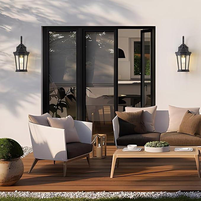 Exterior Light Fixtures, Large Outdoor Wall Light/Lantern, Outdoor Porch Light Fixtures Wall Mount in Matte Black Finish with Clear Glass, Aluminum Alloy, 60W