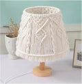 Boho Macrame Table Lamp – Handmade Bedside Light with Wooden Base, White Ivory Boho Decor for Bedroom, Living Room, Nursery – E26/E27 Compatible Nightstand Lamp – by Elvirka