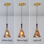 Amber Glass Vintage Pendant Light Height Adjustable Handmade Glass Pendant Lights Kitchen Island Gold Hanging Light Fixture with Wood Handle for Bedroom Dining Room Hotel (3 Pack)