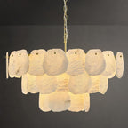 32″ Alabaster Chandelier, 16-Light Marble Round Chandelier, Modern Dining Room Chandeliers, 3 Tiers White & Brass Alabaster Chandeliers for Living Room Bedroom Bathroom Kitchen Foyer