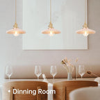 Pendant Light 2 Pack with Pink Pleated Ceramic Lmapshade, Brass Vintage Pendant Light Adjustable Hanging Light for Kitchen Island Dining Room Hallway