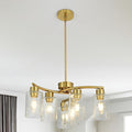 Modern Chandeliers for Dining Room 6-Light Gold Chandelier Seeded Glass Pendant Lights Kitchen Island for Living Room Foyer Bedroom E26 Base