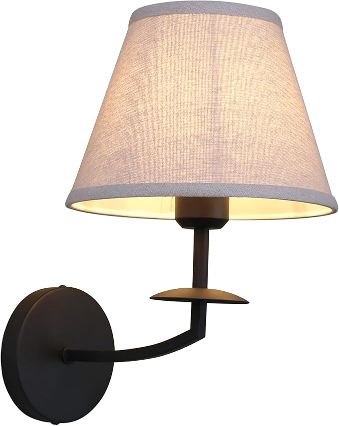 Phansthy Hardwired Wall Sconce Light, Linen Fabric Shade Indoor Wall Lamps, Wall Decor Lightings for Living Room, Bedroom, Hallway, Vanity Mirror (Black)