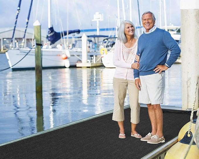 House, Home and More Indoor Outdoor Double-Ribbed Carpet Runner with Skid-Resistant Rubber Backing - Smokey Black - 4 Feet x 15 Feet