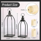 DARJEN Modern Farmhouse Lantern Decor Outdoor & Indoor- 17'' 14'' Black Metal Candle Lanterns for Christmas, Lanterns Decorative with 2 Flameless Candles for Porch,Patio,Home,Fireplace Mantle Decor