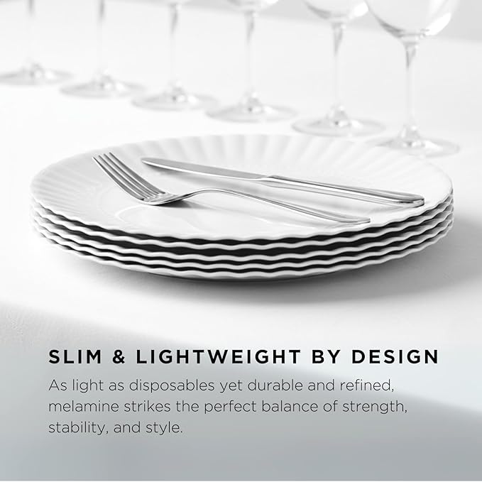 TP Melamine Plates Set of 8, 8-Inch Lightweight Reusable Plates for Picnic, Party, BBQ & Camping, Dishwasher Safe Tableware for Salads, Appetizers & Desserts, White