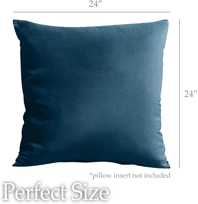 lalaLOOM Velvet Throw Pillow Covers, Set of 2, 24x24 Decorative Square Pillows Home Decor, Soft Accent Cases, Silky Machine Washable Pillowcases for Sofa, Couch, Bedroom, Living Room, Peacock