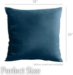 lalaLOOM Velvet Throw Pillow Covers, Set of 2, 24x24 Decorative Square Pillows Home Decor, Soft Accent Cases, Silky Machine Washable Pillowcases for Sofa, Couch, Bedroom, Living Room, Peacock