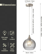 Brushed Nickel Pendant Lights Kitchen Island, Globe Pendant Light Fixtures with 8 Inch Clear Glass Shade, Modern Hanging Light Fixtures for Kitchen, Bedroom (1 Pack - Gray Glass Pendant Light)
