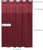 Burgundy Long No Hook Shower Curtain with Snap in Liner,230GSM Waffle Weave Shower Curtains for Bathroom,71W x 86H