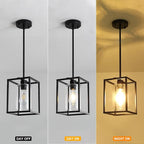2 Pack Black Pendant Lights for Kitchen Island, 1 Light Farmhouse Lantern Pendant Light Fixtures Iron Cage Hanging Light Fixtures with Clear Glass Shade for Dining Room Entryway Hallway Porch