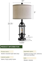 23.75'' Industrial Black Metal Table Lamps Living Room Lamp for Nightstand Bedroom lamps Set of 2 Bedside End Side Table Lamps Home Decor Touch Lamp Modern Lamps With USB Port, Bulbs Included
