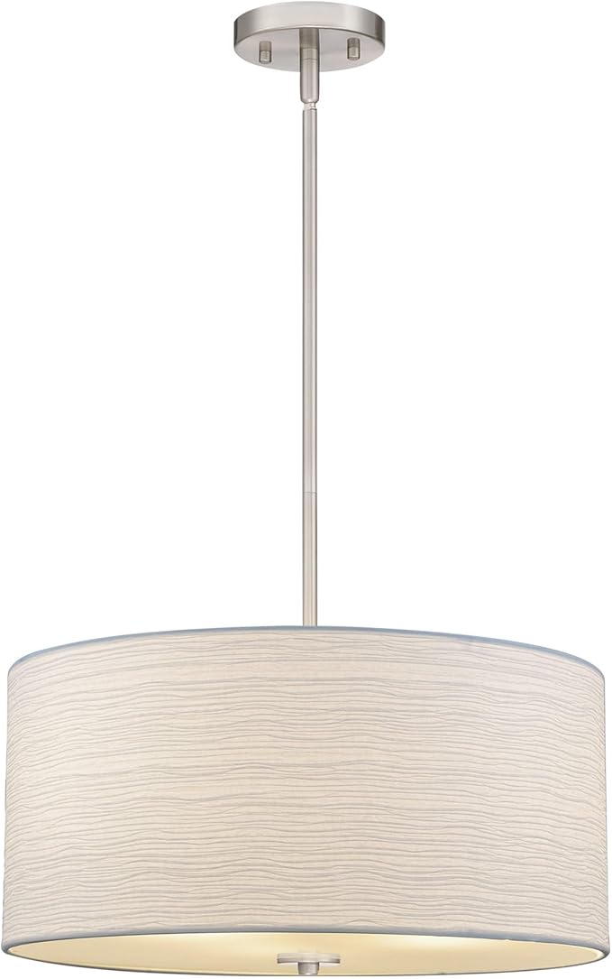Kira Home Pearl 18" Modern 3-Light Large Drum Pendant Chandelier, White Textured Shade + Glass Diffuser, Adjustable Height, LED Compatible, Brushed Nickel Finish