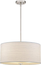 Kira Home Pearl 18" Modern 3-Light Large Drum Pendant Chandelier, White Textured Shade + Glass Diffuser, Adjustable Height, LED Compatible, Brushed Nickel Finish