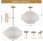 Modern 19.7" Drum Chandelier 4-Lights Vintage Modern Chandelier Light Fixture with Linen Shade Retro Farmhouse Drum Chandeliers for Dining Room, Kitchen Island, Living Room, Bedroom