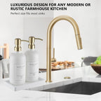 Thick Glass Soap Dispenser - Kitchen Dish Hand Soap Dispenser Set,Rustproof Pump Soap Lotion Dispenser Bathroom with Tray,14 Stickers for Kitchen Decor White Bottle/Gold Pump