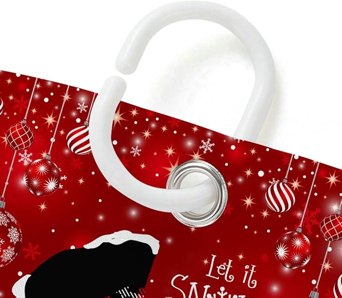Christmas Snowman Shower Curtain, Red Xmas Ball Cute Winter Snowman Shower Curtain Christmas Holiday Decor, Durable Fabric Machine Washable with Hooks, 72 x 72 Inches