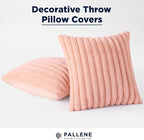 Pallene Faux Fur Plush Throw Pillow Covers 18x18 Set of 2, Luxury Soft Fluffy Striped Decorative Pillow Covers for Sofa, Couch, Living Room, Pink