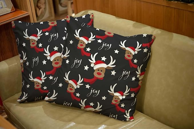 CAPSCEOLL 2PCS Gray Christmas Living Room Pillow Covers 18X18Inch Cute Deer Antlers Christmas and Scarf Snow Star Pillowcover for Bedroom Sofa Living Room Zipper Pillow Cases