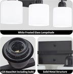 5-Light Black Bathroom Vanity Light, Black Vanity Light with Milky White Frosted Glass Shades, Modern Vanity Light Fixture for Bathroom Mirror, Bedroom, Living Room, Hallway, Vanity Table, E26 Base