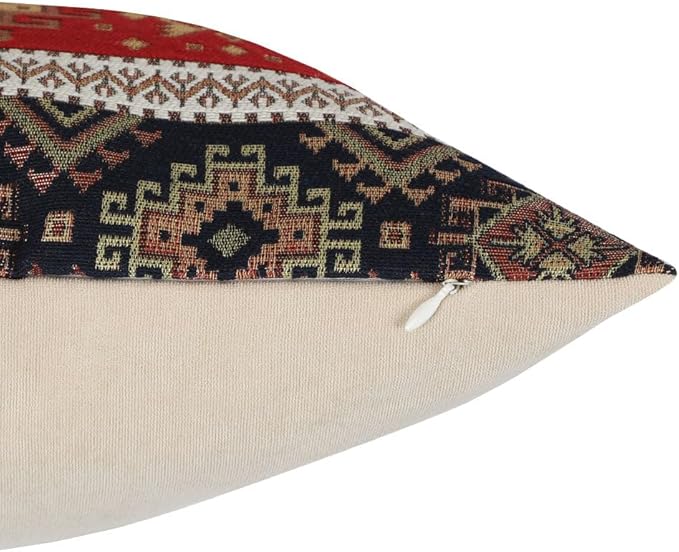 Tapestry Gobelin Red-Black 18"x18" Pillow Cover Sham Ethnic Kilim Geometric Southwestern Pattern Throw Decorative for Home Decor, Sofa, Couch, Porch, Patio, Chair