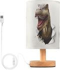 Table Lamp Dinosaur T-rex in Paper Hole Nightstand Lamp with Wood Base Fabric Lamp Shade Bedside Desk Lamp for Living Room Bedroom Kids Room Office