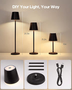 LED Cordless Table Lamp Rechargeable, 3-Height Adjustable, 5500mAh Battery Operated Lamp, 3-Color Dimming Touch Lamp, Portable Lamp for Dining, Bedroom,Camping, Outdoor, Indoor(Black 2 Pcs)