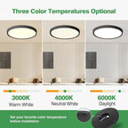 20 Inch Large LED Flush Mount Ceiling Light, 40W, 4350LM, 3000K/4000K/6000K CCT Selectable, Black Round Flat Panel Light, Fits for Hallway, Kitchen, Bedroom, Laundry Room