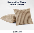 Pallene Faux Fur Plush Throw Pillow Covers 18x18 Set of 2, Luxury Soft Fluffy Striped Decorative Pillow Covers for Sofa, Couch, Living Room, Khaki