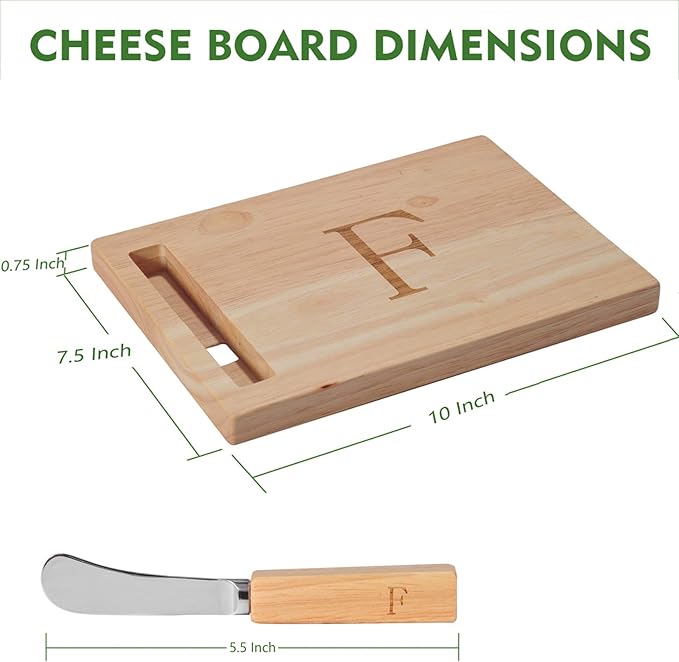 Miicol Wood Charcuterie Board, Monogram Cheese Board 10 Inch, Personalized Initial Cutting Board with Spreader, Unique Housewarming Gift, Ideal for Kitchen, Home, Letter F