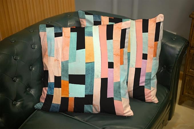 CAPSCEOLL Green Black Decorative Pillow Covers Geometric Multicolor Stripes Trendy Abstract Oil Painting Orange 18X18 Inch Set of 2 Throw Pillow Cover for Bedroom Couch Living Room Soft Pillow Covers