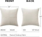 MIULEE Beige Corduroy Pillow Covers Pack of 2 Boho Decorative Spliced Throw Pillow Covers Soft Solid Couch Pillowcases Cross Patchwork Textured Cushion Covers for Living Room Bed Sofa 20x20 inch