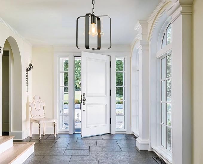 Farmhouse Crystal Chandelier,12 Inch Modern Geometric Rustic Vintage Hanging Pendant Ceiling Light Fixture for Dining Room Bedroom Kitchen Island Hallway Foyer Entryway