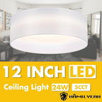 Hamilyeah Flush Mount Ceiling Light with White Fabric Shade, 24W LED Ceiling Light Fixture 12 inch, Modern Bedroom Light Fixture Ceiling Mount, Drum Ceiling Lighting Fixture Dimmable 5CCT for Bathroom