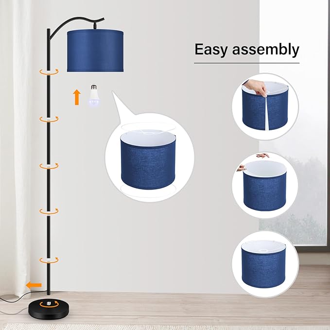 BoostArea Floor Lamp for Living Room,Arc Floor Lamp with Remote Control,Stepless Dimmable Brightness & Colors Temperature 2700k-6500k,Modern Standing Lamp for Bedroom Study Room Office,Blue