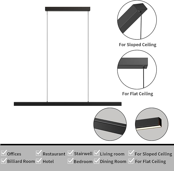 LED Linear Pendant Lights, 47in Island Lighting Fixture 3000k-6000K Dimmable, Chandelier Lamp for Kitchen Dining Room Pool Table Office Bar Garage Workbench