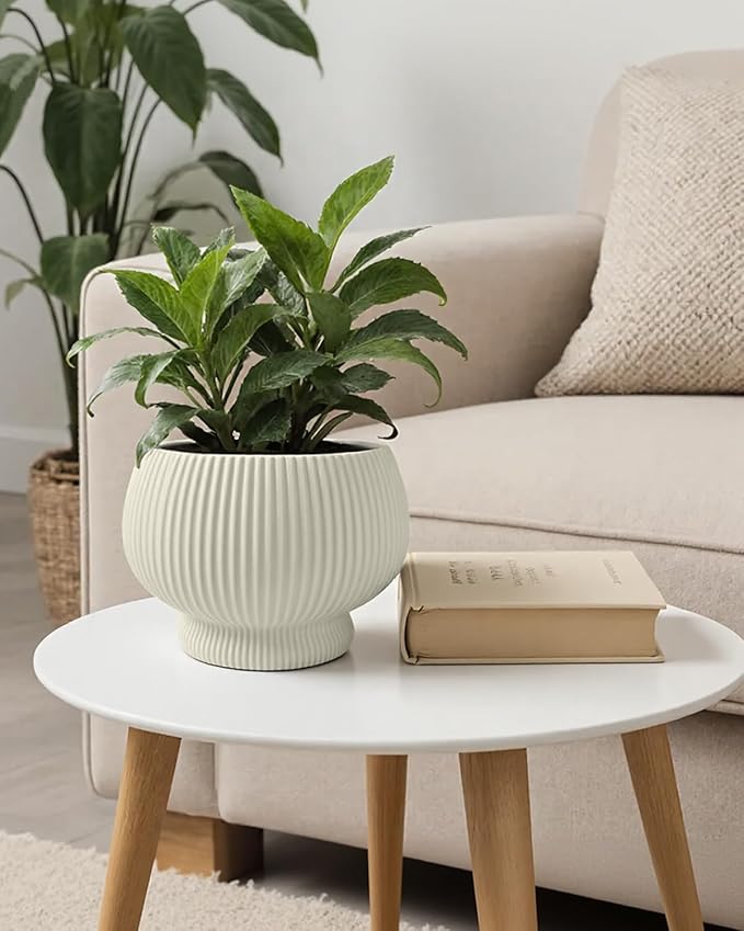 OXART 9.4 Inch Plant Pots, Ceramic Planters for Indoor Plants, Outdoor Flower Pots for Plants with Drainage Holes, Decorative Pot for Flowers & Herbs, No Trays, Yellow