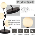 3-Light Curve Black Globe Table Lamp Mid Century Flower Beside Desk Table Light with Milk White Glass Shade Metal Base Nightstand Lamp for Bedroom Bedside